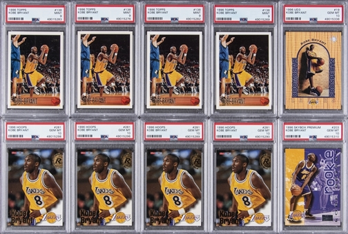 1996-97 Assorted Brands Kobe Bryant PSA MINT 9 and PSA GEM MT 10 Rookie Cards Collection (10)
